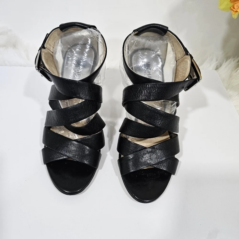 Michael Kors heels black leather size 8M Strappy sandals - Picture 3 of 13